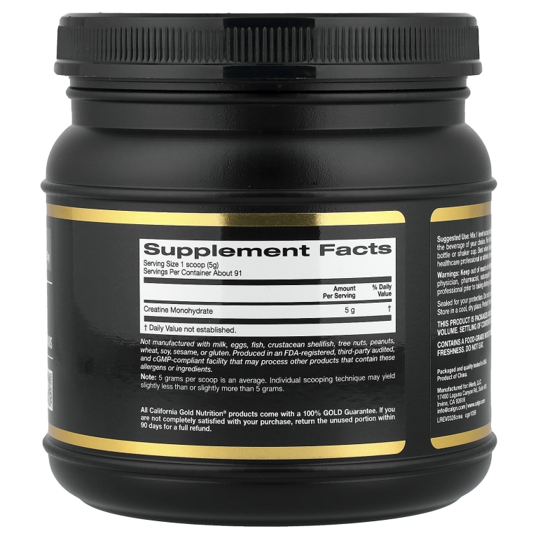 California Gold Nutrition, Спорт, чистый моногидрат креатина, с нейтральным вкусом, 454 г (1 фунт)