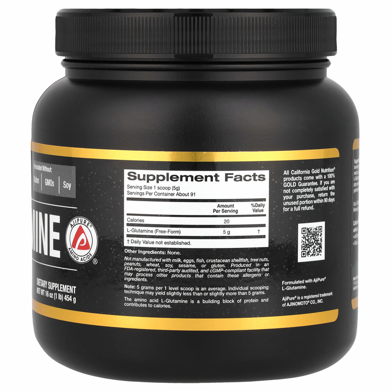 California Gold Nutrition, Sport, AjiPure®, L-глютамин в порошке, без глютена, 454 г (1 фунт)