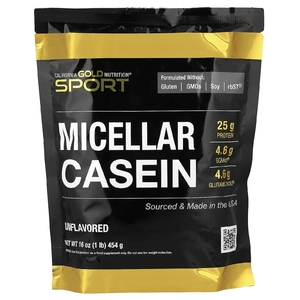 California Gold Nutrition, Спорт, мицеллярный казеин, без добавок, медленное усвоение, 454 г (16 унций)