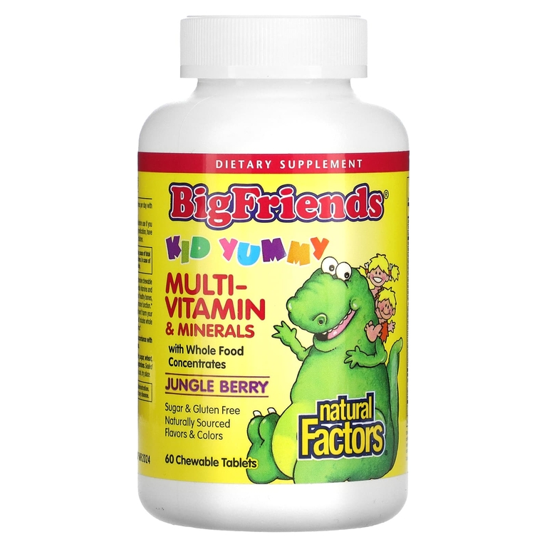 Natural Factors, Big Friends, жевательные мультивитамины и минералы, со вкусом ягод, 60 жевательных таблеток