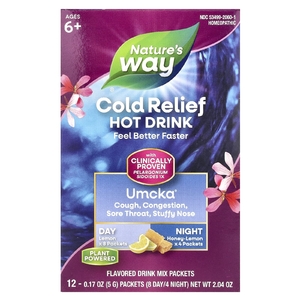 Nature's Way, Umcka®, горячий напиток от холода, для детей от 6 лет, лимон, мед и лимон, 12 пакетиков по 5 г (0,17 унции)