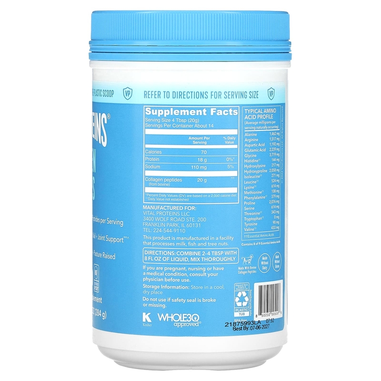 Vital Proteins, Пептиды коллагена, без вкусовых добавок, 284 г (10 унций)