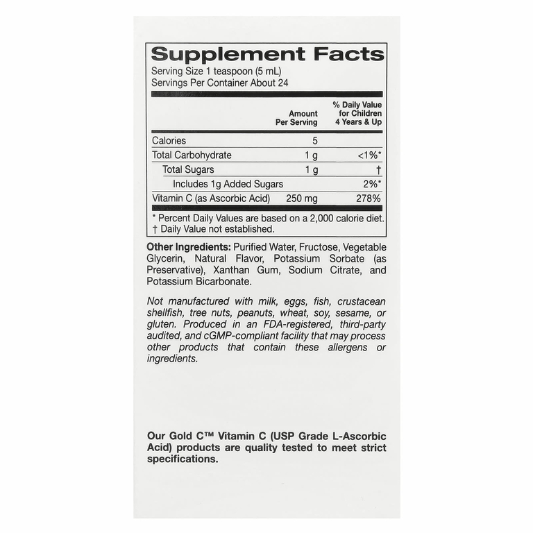 California Gold Nutrition, витамин C в жидкой форме для детей, класса USP, со вкусом терпкого апельсина, 118 мл (4 жидк. унции)