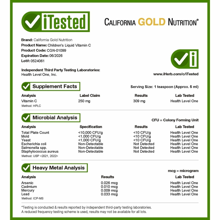 California Gold Nutrition, витамин C в жидкой форме для детей, класса USP, со вкусом терпкого апельсина, 118 мл (4 жидк. унции)