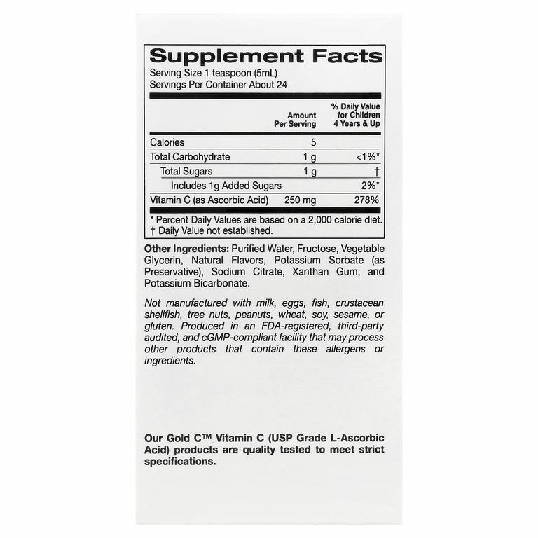 California Gold Nutrition, витамин C в жидкой форме для детей, класса USP, со вкусом терпкого апельсина, 118 мл (4 жидк. унции)