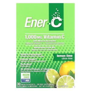 Ener-C, витамин C, смесь для приготовления мультивитаминного напитка со вкусом лайма и лимона, 1000 мг, 30 пакетиков, 9,56 г (0,3 унции) в каждом