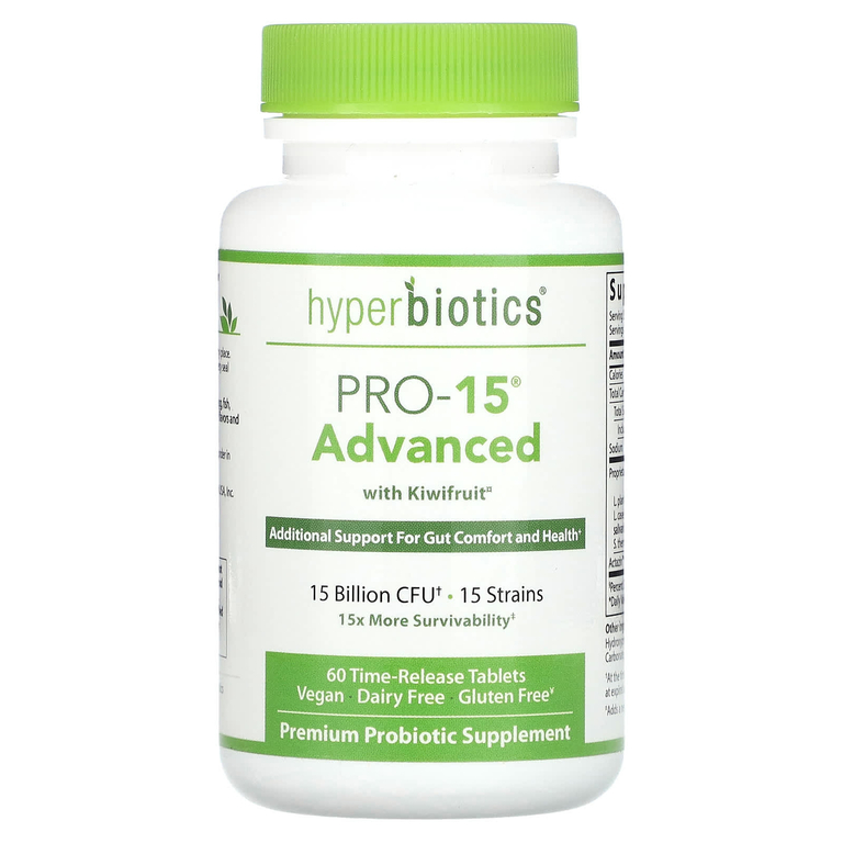 Hyperbiotics, PRO-15, сила в сочетании с плодами киви, 60 запатентованных таблеток с эффектом медленного высвобождения