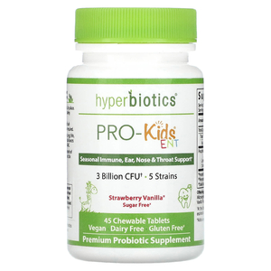 Hyperbiotics, PRO-Kids ENT, без сахара, со вкусом клубники и ванили, 3 млрд КОЕ, 45 жевательных таблеток
