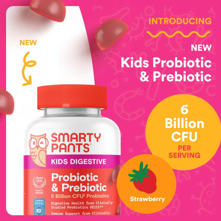 SmartyPants, Kids Digestive, пребиотики и пробиотики для детей, клубника, 60 жевательных таблеток