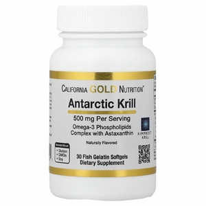 California Gold Nutrition, масло антарктического криля, комплекс фосфолипидов из омега-3 с ЭПК, ДГК и астаксантином, натуральный вкус клубники и лимона, 500 мг, 30 капсул из рыбьего желатина