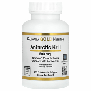 California Gold Nutrition, масло антарктического криля, комплекс фосфолипидов из омега-3 с астаксантином, натуральный вкус клубники и лимона, 500 мг, 120 капсул из рыбьего желатина