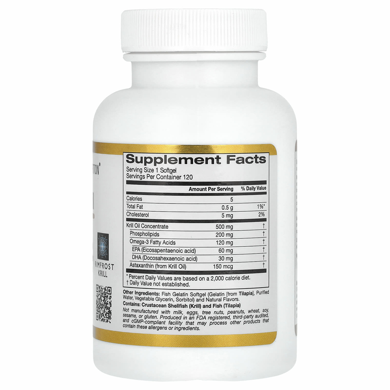 California Gold Nutrition, масло антарктического криля, комплекс фосфолипидов из омега-3 с астаксантином, натуральный вкус клубники и лимона, 500 мг, 120 капсул из рыбьего желатина