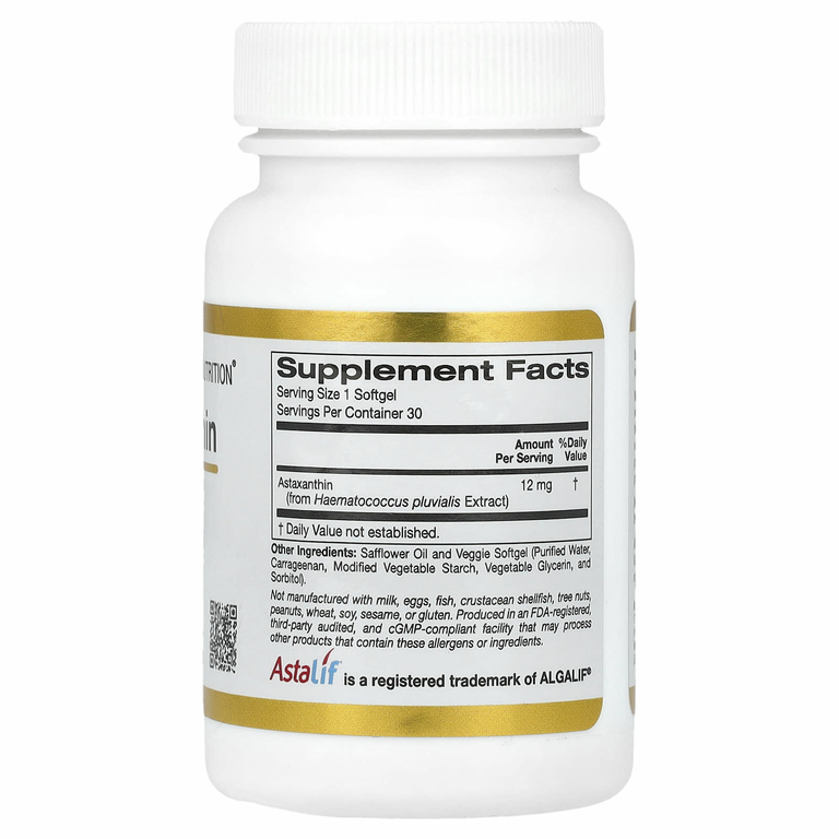 California Gold Nutrition, астаксантин, чистый исландский продукт AstaLif, 12 мг, 30 растительных мягких таблеток