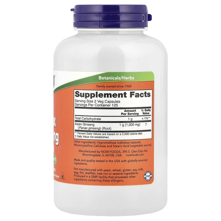 NOW Foods, женьшень обыкновенный, 500 мг, 250 вегетарианских капсул