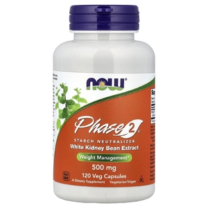 NOW Foods, Phase 2, нейтрализатор крахмала, 500 мг, 120 растительных капсул