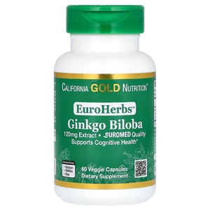 California Gold Nutrition, EuroHerbs, экстракт гинкго билоба, качество Euromed, 120 мг, 60 растительных капсул