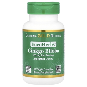 California Gold Nutrition, EuroHerbs™, экстракт гинкго билоба, качество Euromed, 120 мг, 60 растительных капсул