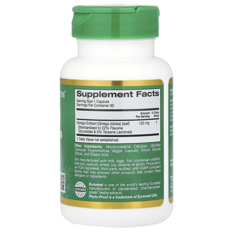 California Gold Nutrition, EuroHerbs™, экстракт гинкго билоба, качество Euromed, 120 мг, 60 растительных капсул