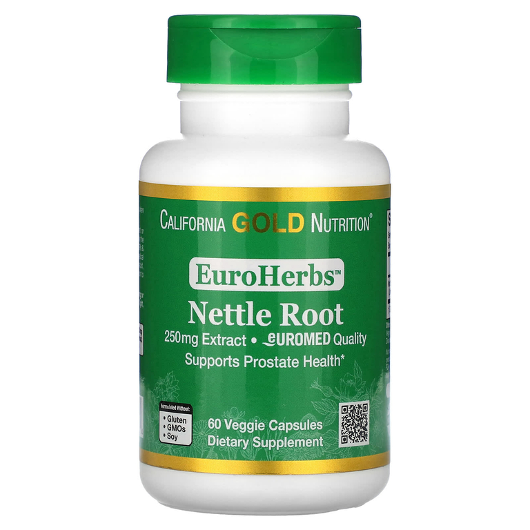 California Gold Nutrition, EuroHerbs, экстракт корня крапивы, качество Euromed, 250 мг, 60 растительных капсул