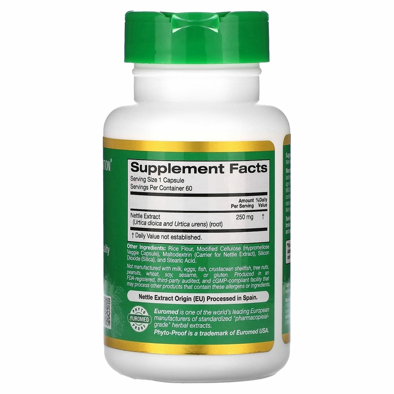 California Gold Nutrition, EuroHerbs, экстракт корня крапивы, качество Euromed, 250 мг, 60 растительных капсул