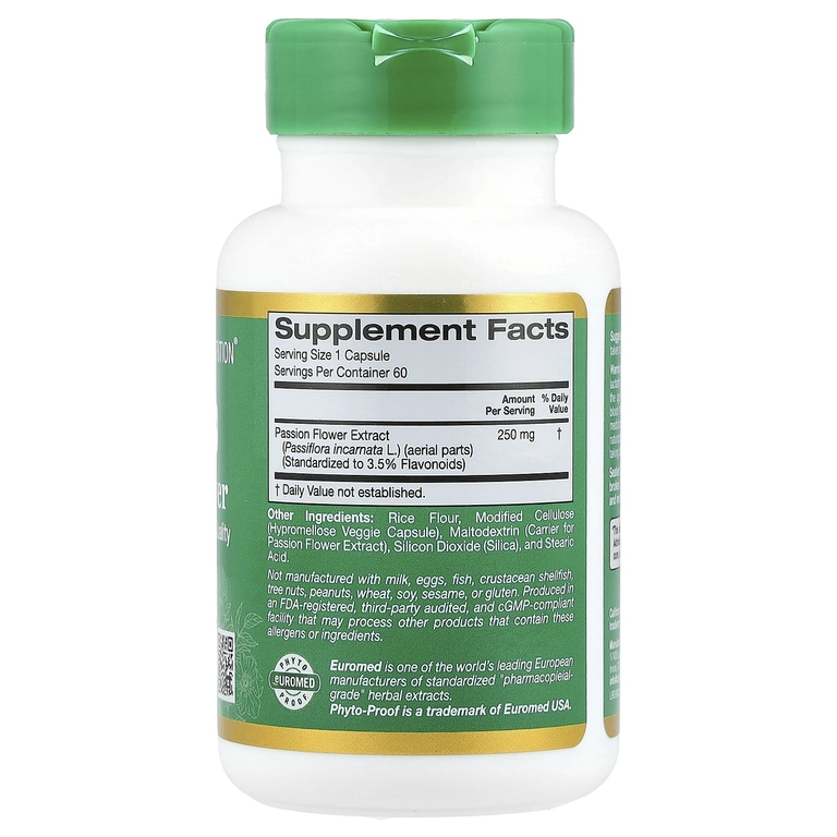 California Gold Nutrition, EuroHerbs™, экстракт пассифлоры, качество Euromed, 250 мг, 60 растительных капсул