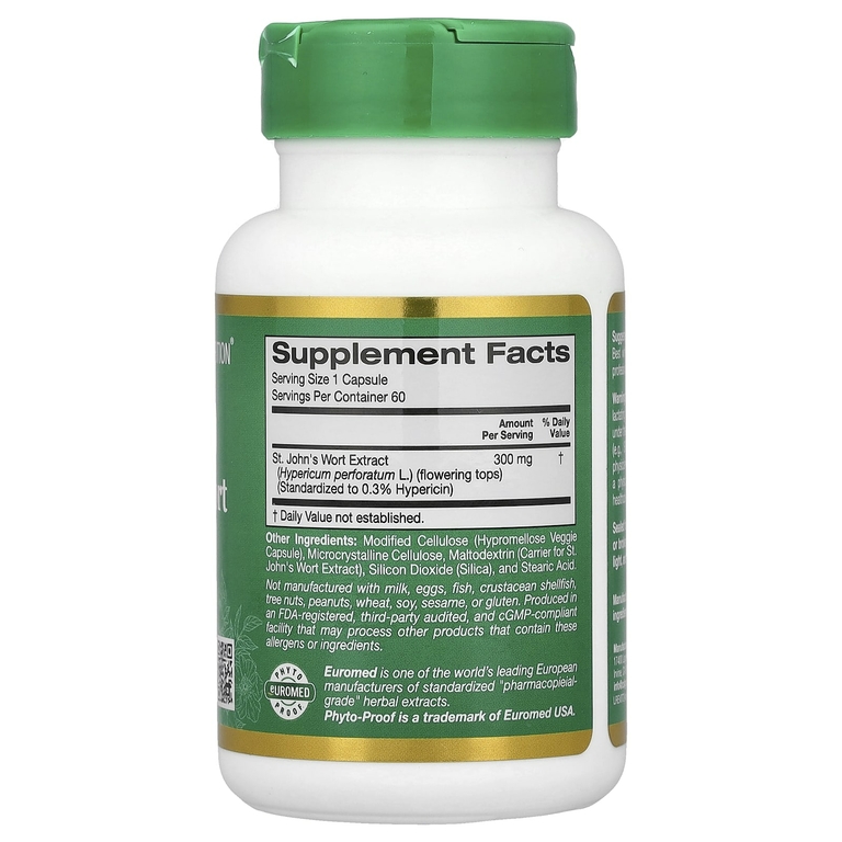 California Gold Nutrition, EuroHerbs, экстракт зверобоя, качество Euromed, 300 мг, 60 растительных капсул