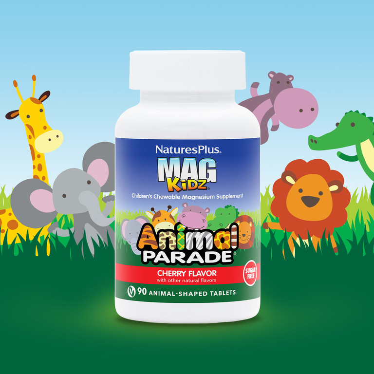 NaturesPlus, MagKidz, Animal Parade, жевательная добавка с магнием для детей, со вкусом вишни, 90 таблеток в форме животных
