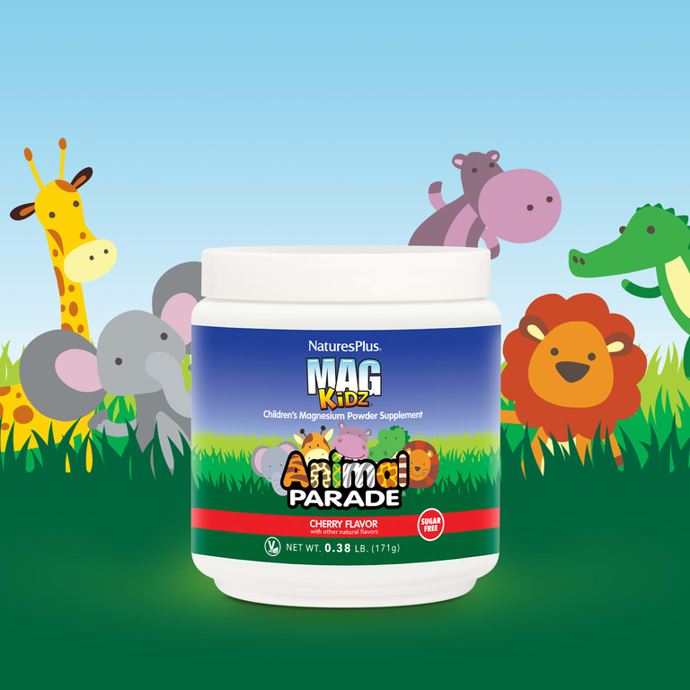 NaturesPlus, Mag Kidz, Animal Parade, добавка с магнием в виде порошка для детей, вкус вишни, 171 г (0,38 фунта)