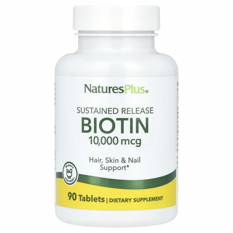 NaturesPlus, биотин длительного высвобождения, 10 000 мкг, 90 таблеток