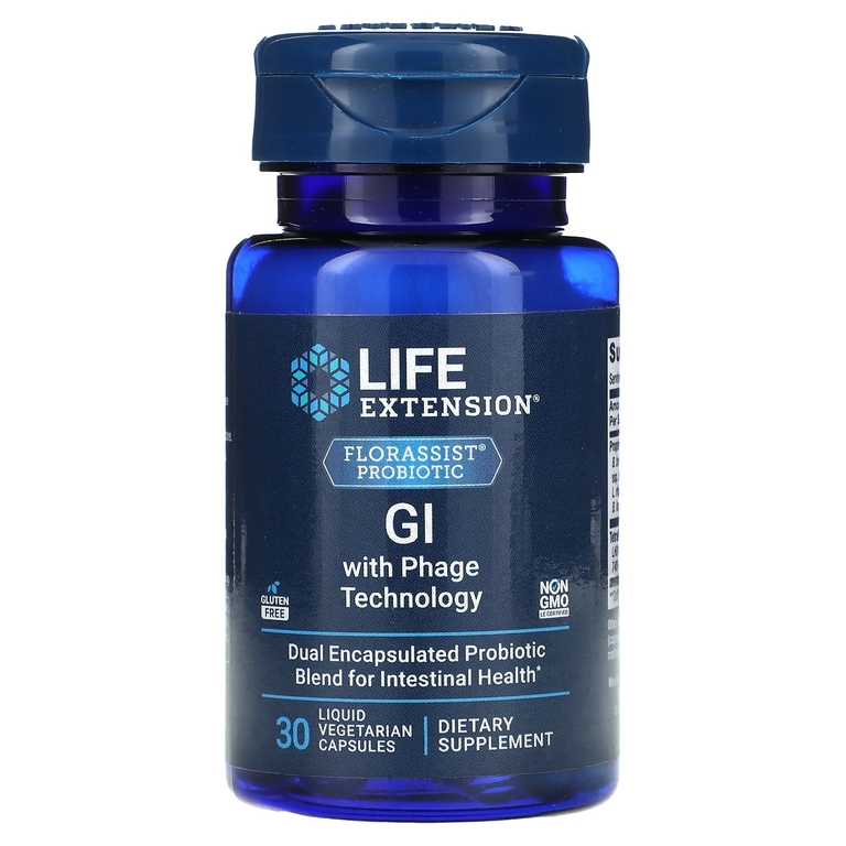 Life Extension, Florassist, пробиотик для ЖКТ с фаговой технологией, 30 вегетарианских капсул с жидкостью
