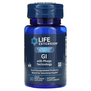 Life Extension, Florassist, пробиотик для ЖКТ с фаговой технологией, 30 вегетарианских капсул с жидкостью