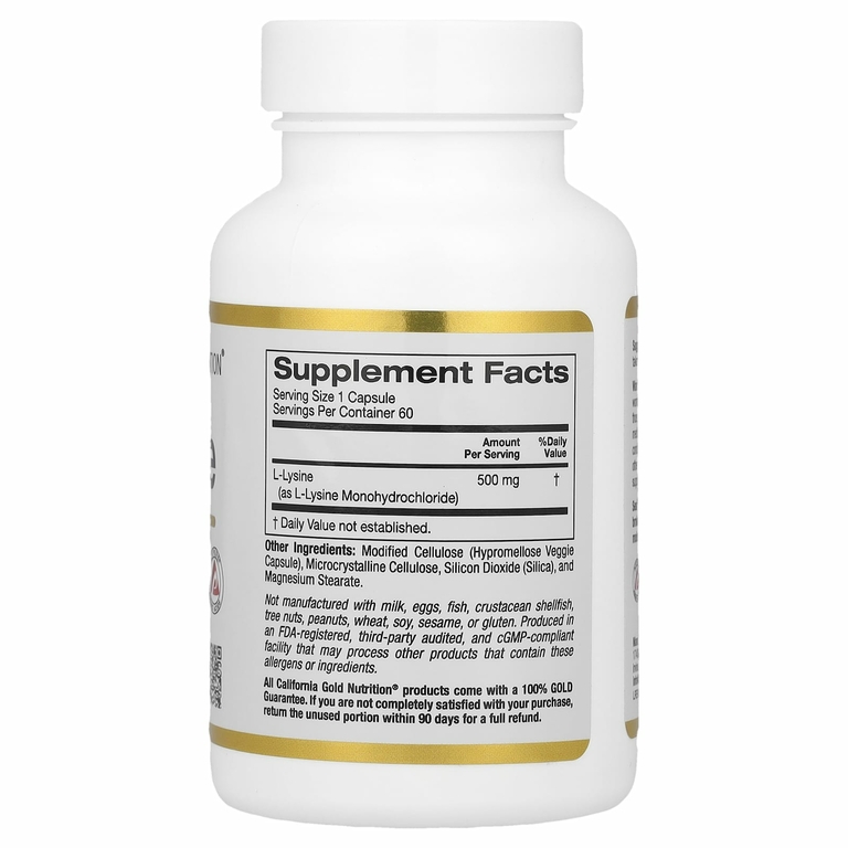 California Gold Nutrition, L-лизин, 500 мг, 60 растительных капсул