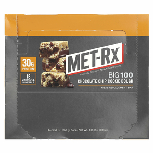 MET-Rx, Big 100, батончик, заменяющий прием пищи, со вкусом печенья с шоколадной крошкой, 9 батончиков по 100 г (3,52 унции)