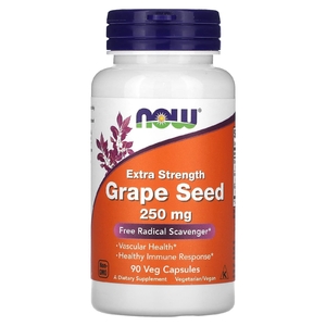 NOW Foods, виноградная косточка усиленного действия, 250 мг, 90 растительных капсул