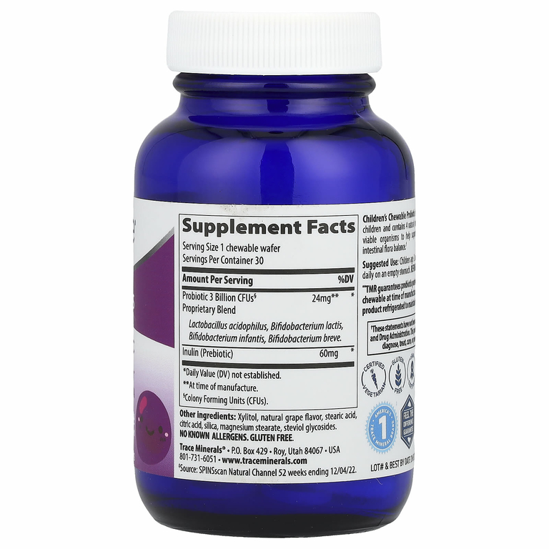 Trace Minerals ®, Детский жевательный пробиотик, виноград Конкорд, 30 жевательных вафель