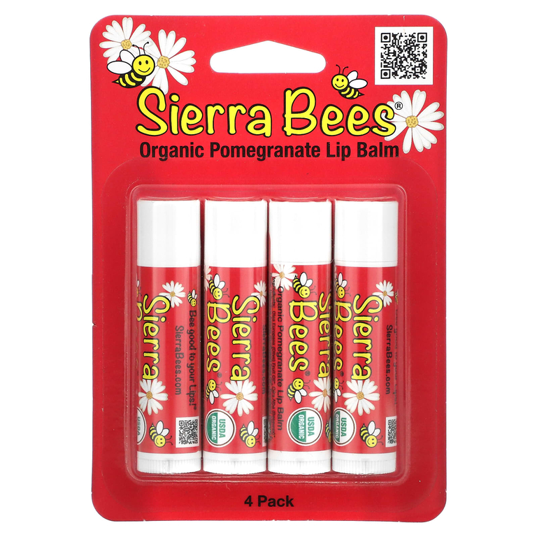 Sierra Bees, органические бальзамы для губ, гранат, 4 штуки по 4,25 г (0,15 унции)