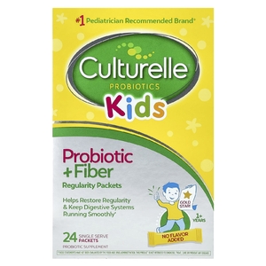 Culturelle, Kids, пробиотики и клетчатка, для регулярной работы кишечника детей старше 1 года, 24 порционных пакетика по 4,8 г (0,17 унции)