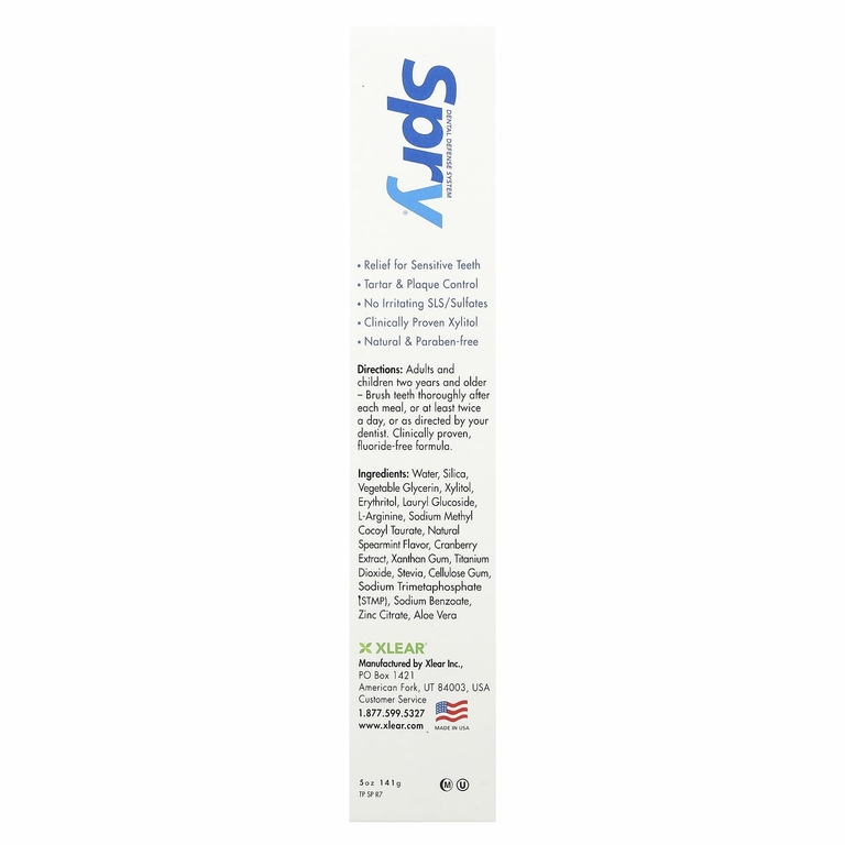 Xlear, Natural Spry, зубная паста против зубного налета, без фтора, мята, 141 г (5 унций)