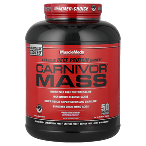 MuscleMeds, гейнер с говяжьим протеином, клубничный вкус, 2628 г (5,79 фунта)