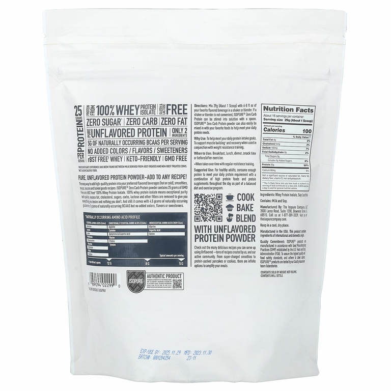 Isopure, протеиновый порошок без углеводов, без добавок, 454 г (1 фунт)