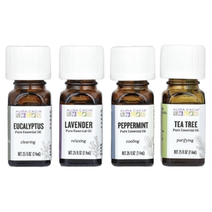 Aura Cacia, Откройте для себя комплект эфирных масел, 4 флакона, 0,25 унций (7,4 мл) каждый.