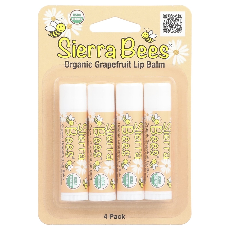 Sierra Bees, Органические бальзамы для губ, грейпфрут, 4 в упаковке, 4,25 г каждый