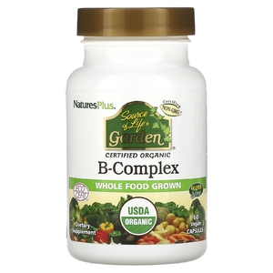 NaturesPlus, Source of Life Garden, сертифицированный органический комплекс витаминов группы B, 60 растительных капсул