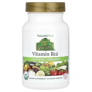 NaturesPlus, Source of Life Garden, сертифицированный органический витамин B12, 60 веганских капсул