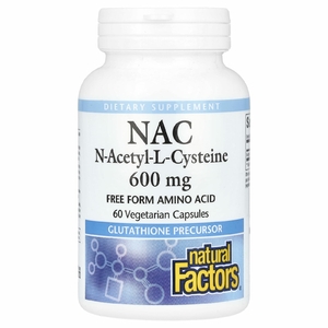 Natural Factors, NAC N-ацетил-L цистеин, 600 мг, 60 вегетарианских капсул