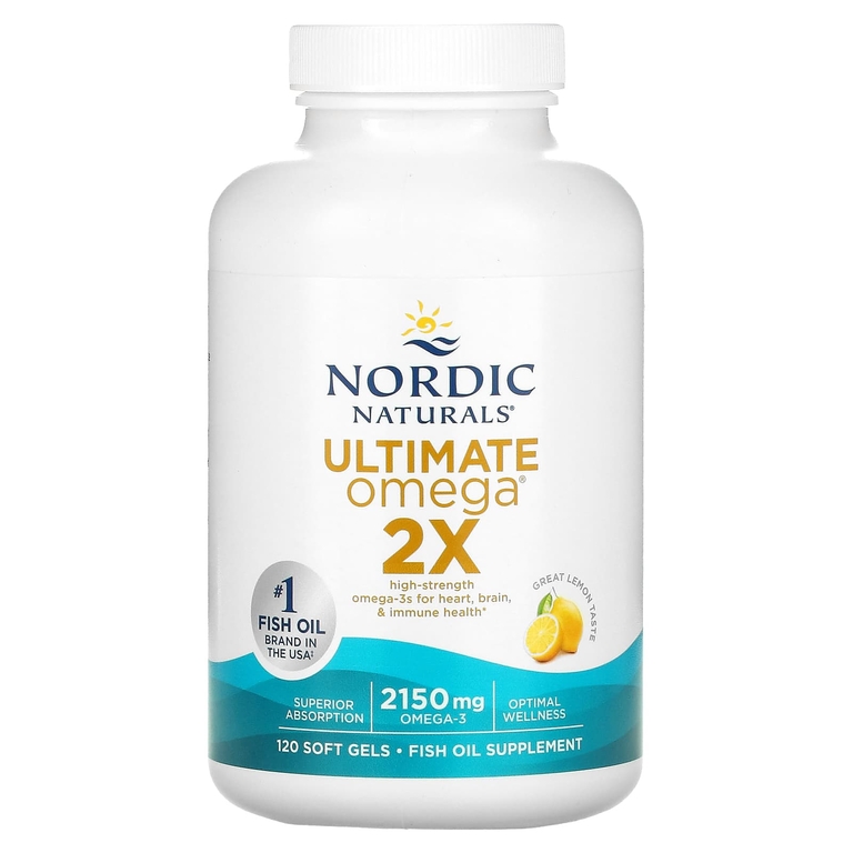 Nordic Naturals, Ultimate Omega 2X, высокоэффективные омега-3 кислоты, со вкусом лимона, 2150 мг, 120 капсул (1075 мг в 1 капсуле)