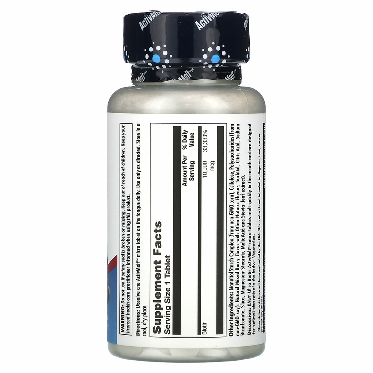 KAL, Ultra Biotin, ActivMelt, биотин, со вкусом ягодного ассорти, 10 000 мкг, 60 микротаблеток