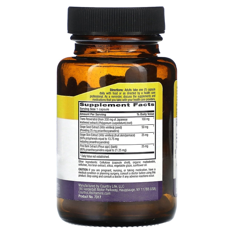 Country Life, Resveratrol Plus, ресвератрол, 60 веганских капсул