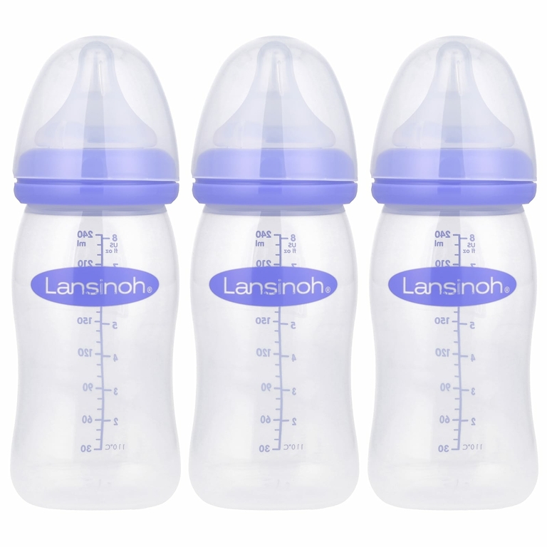Lansinoh, NaturalWave, бутылочки для кормления грудным молоком с соской, средний поток, 3 бутылочки по 240 мл (8 унций)