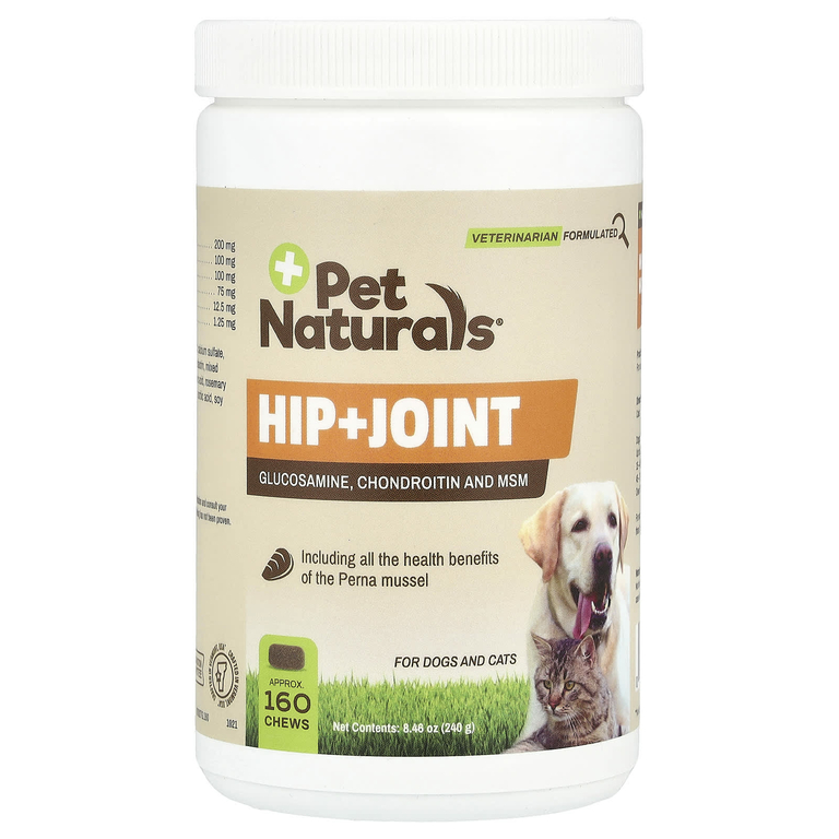 Pet Naturals, Hip + Joint, добавка для поддержки здоровья суставов, для кошек и собак, около 160 жевательных таблеток, 240 г (8,46 унции)